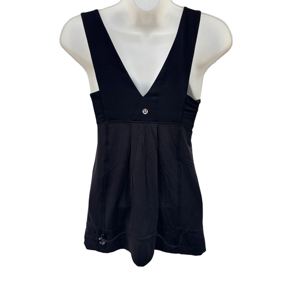 Lululemon Black Long Athletic Tank Top Size 4 Built In Bra Drawstring Hem - Picture 6 of 9